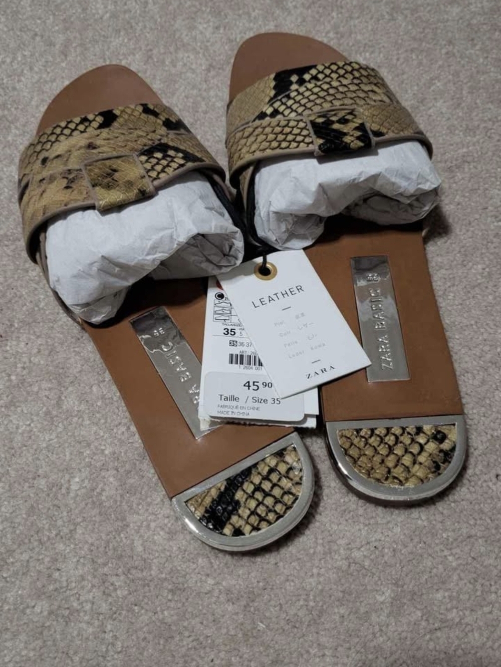 Zara Snake-Print Slide Sandals in Tan and Black - Picture 3 of 3